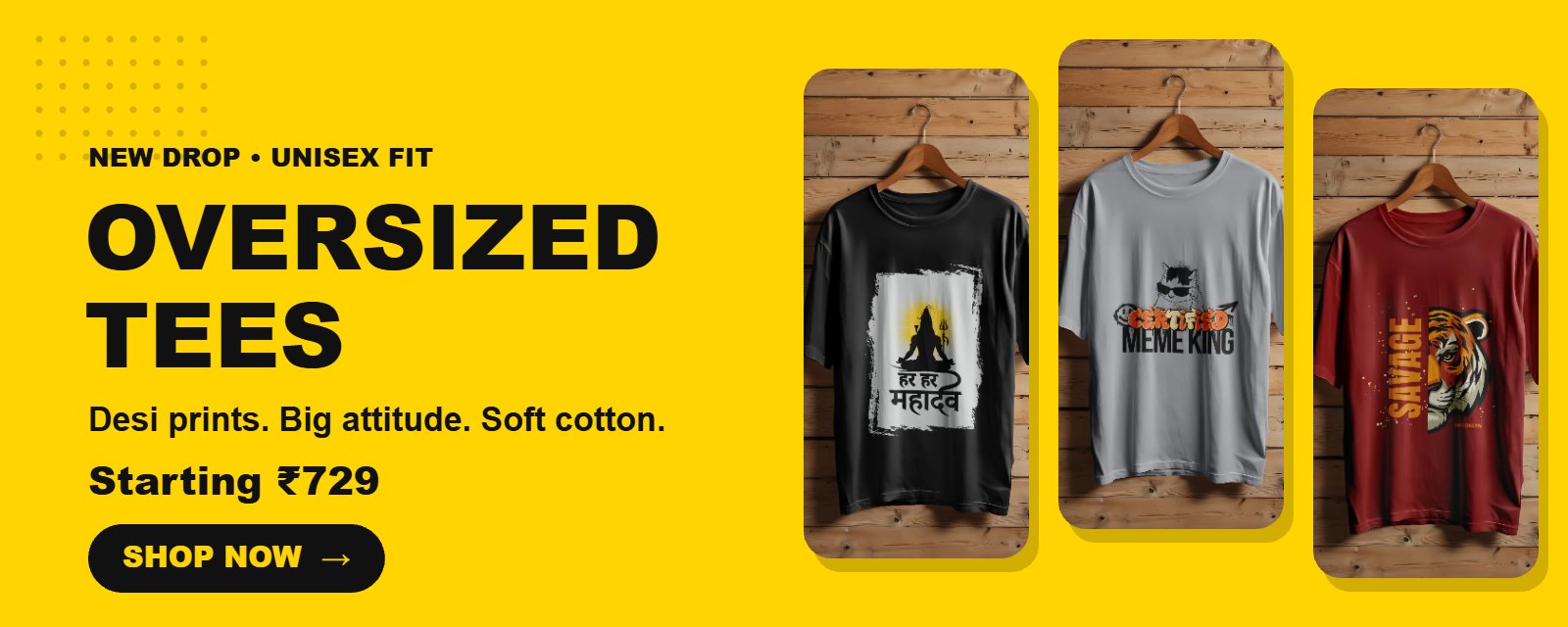 Oversized graphic tees starting at ₹729